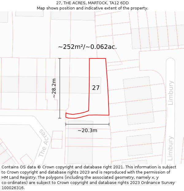 27, THE ACRES, MARTOCK, TA12 6DD: Plot and title map