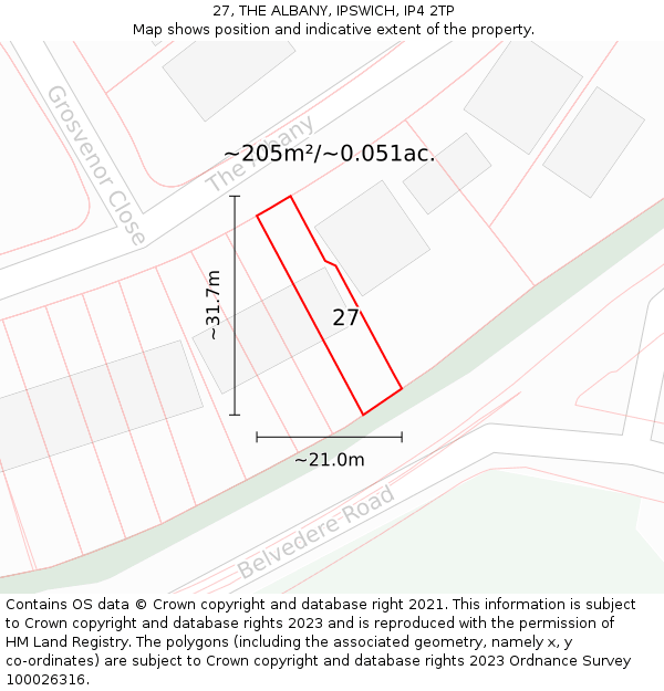27, THE ALBANY, IPSWICH, IP4 2TP: Plot and title map