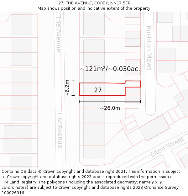 27, THE AVENUE, CORBY, NN17 5EP: Plot and title map