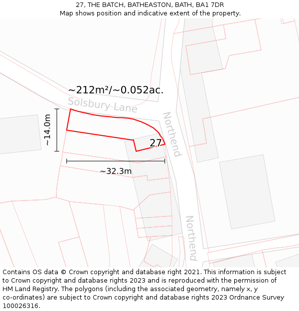 27, THE BATCH, BATHEASTON, BATH, BA1 7DR: Plot and title map