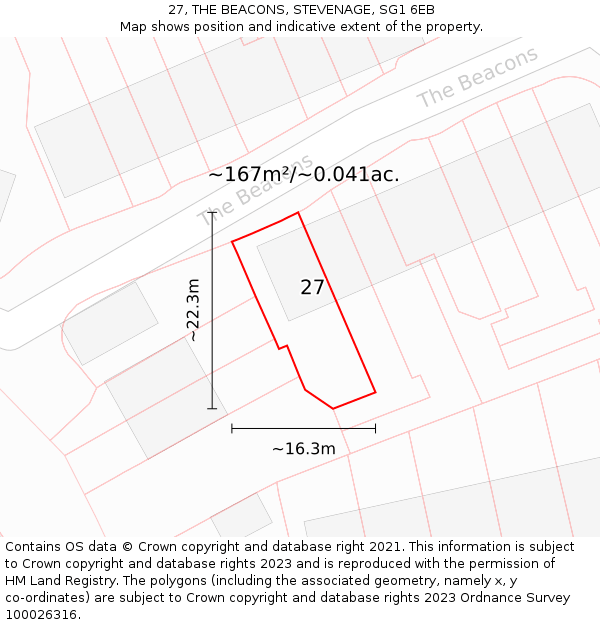 27, THE BEACONS, STEVENAGE, SG1 6EB: Plot and title map