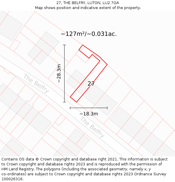 27, THE BELFRY, LUTON, LU2 7GA: Plot and title map