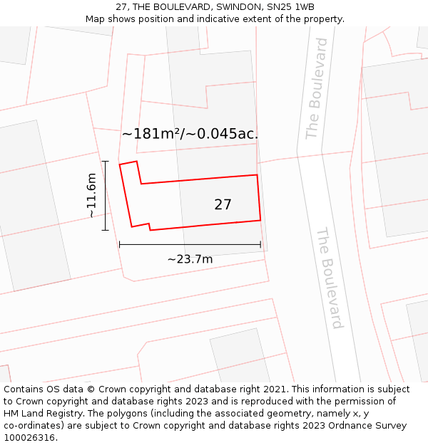 27, THE BOULEVARD, SWINDON, SN25 1WB: Plot and title map