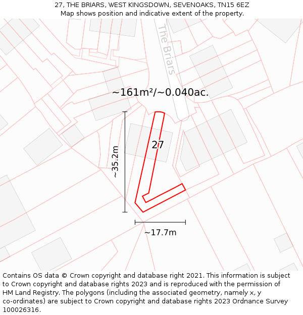 27, THE BRIARS, WEST KINGSDOWN, SEVENOAKS, TN15 6EZ: Plot and title map