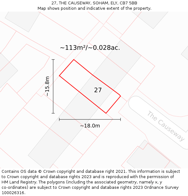 27, THE CAUSEWAY, SOHAM, ELY, CB7 5BB: Plot and title map