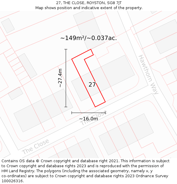 27, THE CLOSE, ROYSTON, SG8 7JT: Plot and title map