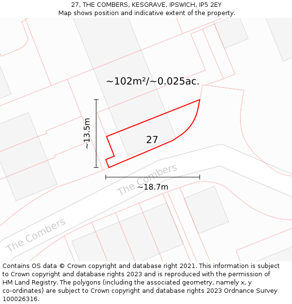 27, THE COMBERS, KESGRAVE, IPSWICH, IP5 2EY: Plot and title map