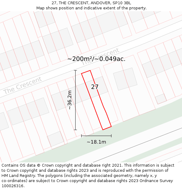 27, THE CRESCENT, ANDOVER, SP10 3BL: Plot and title map