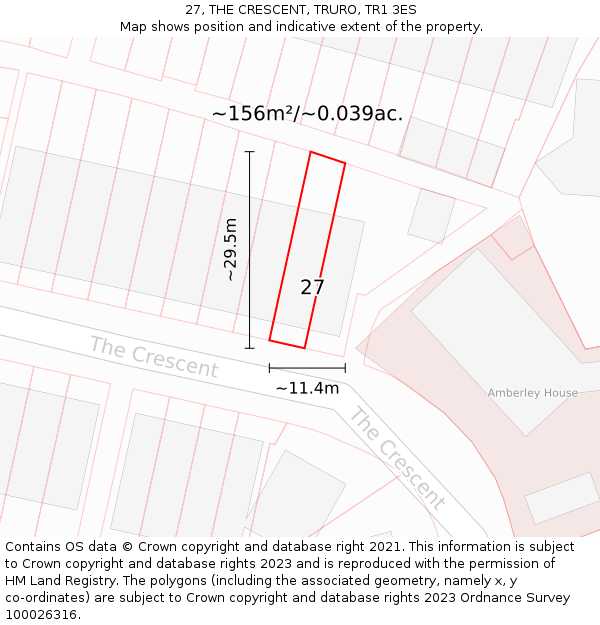 27, THE CRESCENT, TRURO, TR1 3ES: Plot and title map