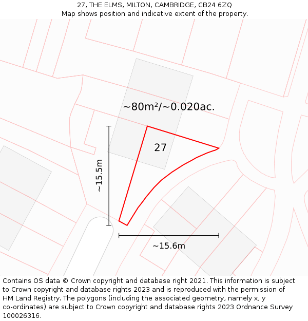 27, THE ELMS, MILTON, CAMBRIDGE, CB24 6ZQ: Plot and title map