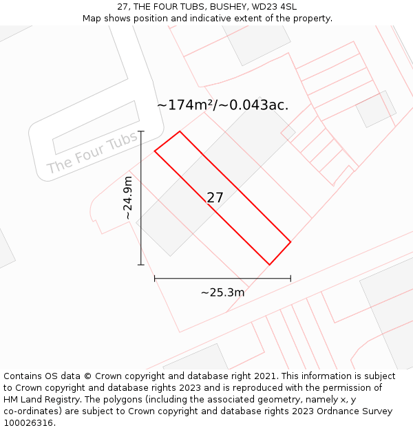 27, THE FOUR TUBS, BUSHEY, WD23 4SL: Plot and title map
