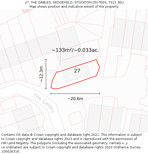 27, THE GABLES, SEDGEFIELD, STOCKTON-ON-TEES, TS21 3EU: Plot and title map