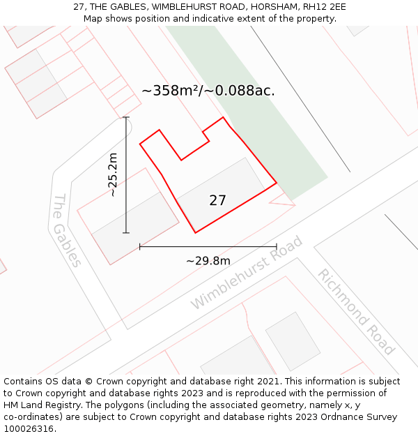 27, THE GABLES, WIMBLEHURST ROAD, HORSHAM, RH12 2EE: Plot and title map