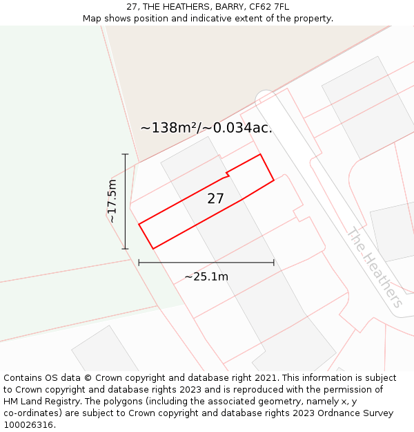 27, THE HEATHERS, BARRY, CF62 7FL: Plot and title map