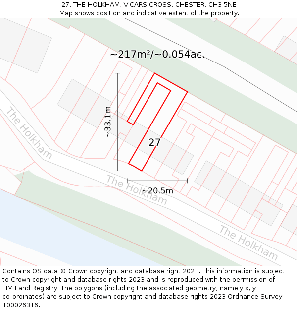 27, THE HOLKHAM, VICARS CROSS, CHESTER, CH3 5NE: Plot and title map