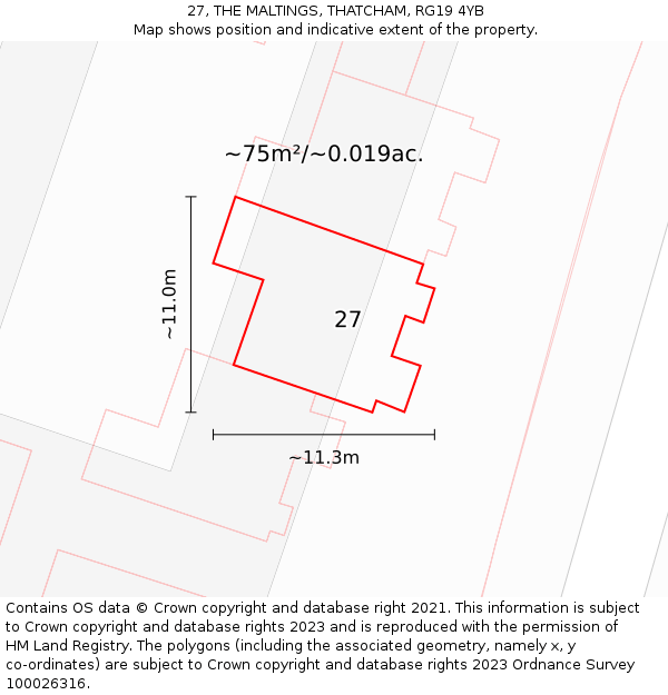 27, THE MALTINGS, THATCHAM, RG19 4YB: Plot and title map