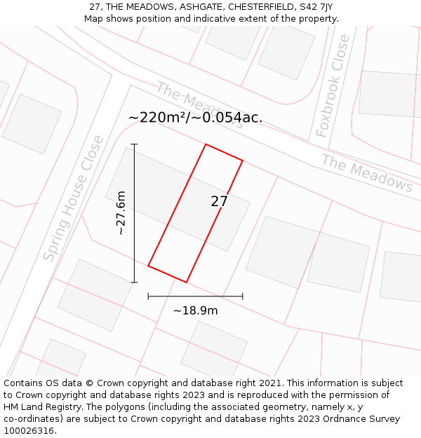 27, THE MEADOWS, ASHGATE, CHESTERFIELD, S42 7JY: Plot and title map