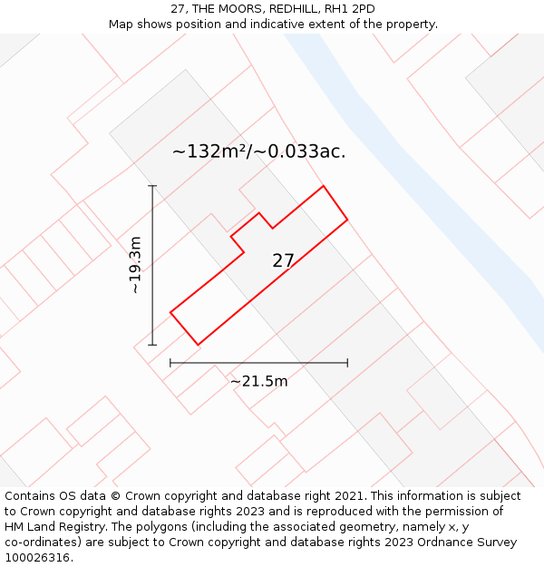 27, THE MOORS, REDHILL, RH1 2PD: Plot and title map