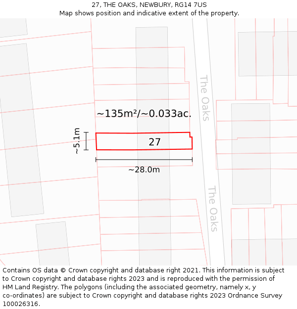 27, THE OAKS, NEWBURY, RG14 7US: Plot and title map