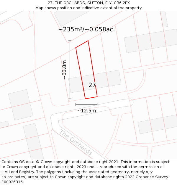 27, THE ORCHARDS, SUTTON, ELY, CB6 2PX: Plot and title map