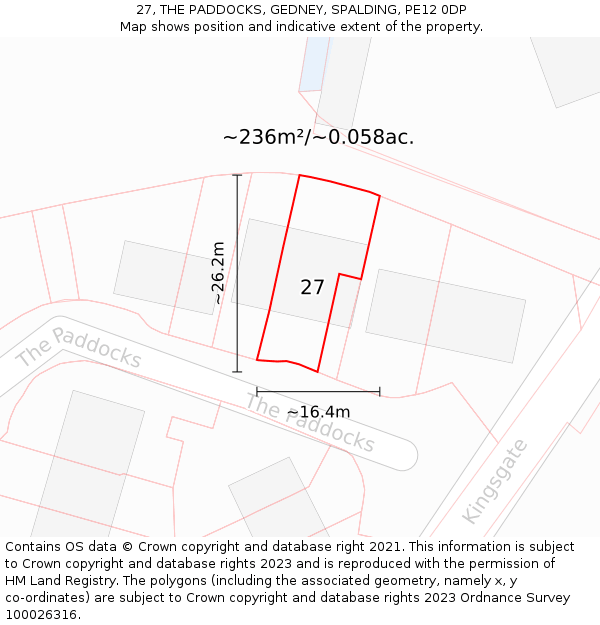 27, THE PADDOCKS, GEDNEY, SPALDING, PE12 0DP: Plot and title map