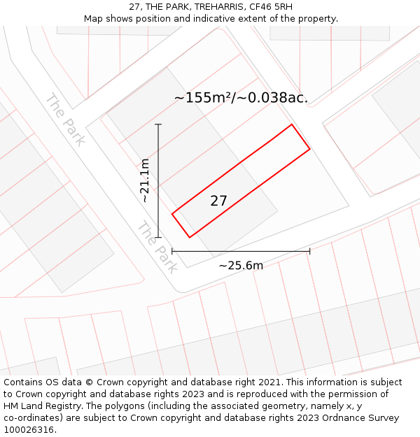 27, THE PARK, TREHARRIS, CF46 5RH: Plot and title map