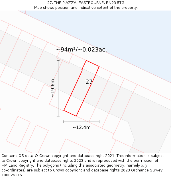 27, THE PIAZZA, EASTBOURNE, BN23 5TG: Plot and title map