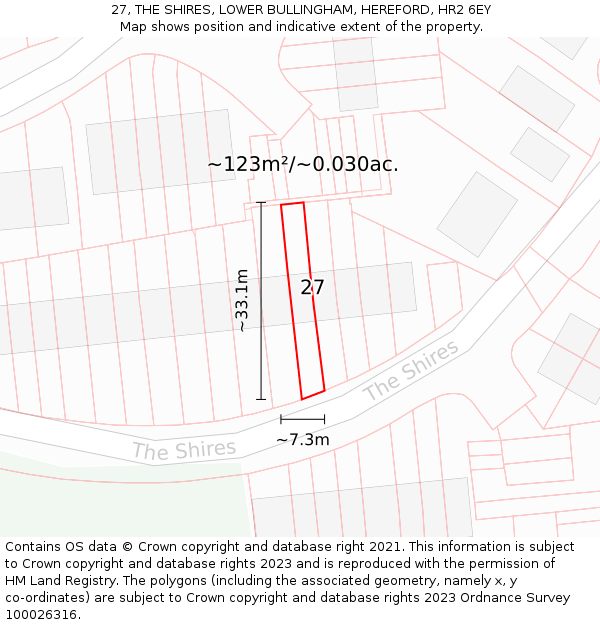 27, THE SHIRES, LOWER BULLINGHAM, HEREFORD, HR2 6EY: Plot and title map