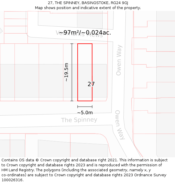 27, THE SPINNEY, BASINGSTOKE, RG24 9GJ: Plot and title map