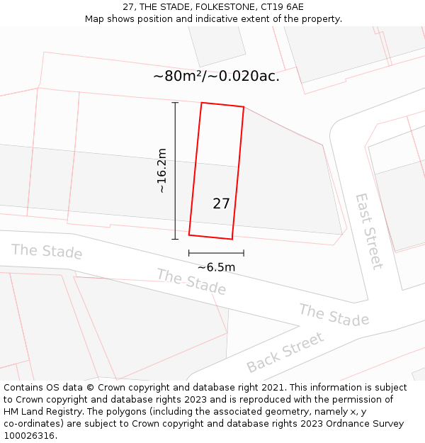 27, THE STADE, FOLKESTONE, CT19 6AE: Plot and title map