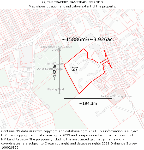 27, THE TRACERY, BANSTEAD, SM7 3DD: Plot and title map