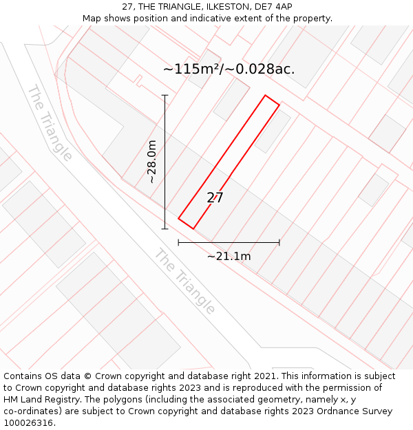 27, THE TRIANGLE, ILKESTON, DE7 4AP: Plot and title map
