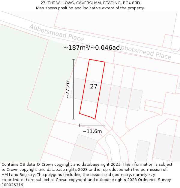 27, THE WILLOWS, CAVERSHAM, READING, RG4 8BD: Plot and title map