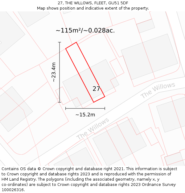 27, THE WILLOWS, FLEET, GU51 5DF: Plot and title map