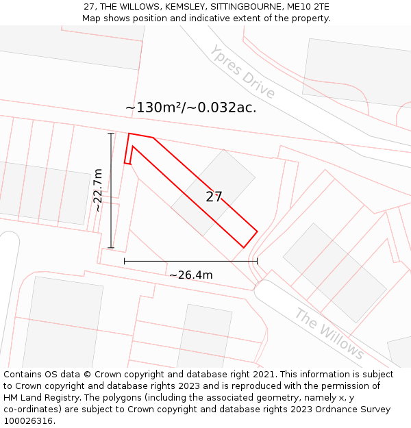 27, THE WILLOWS, KEMSLEY, SITTINGBOURNE, ME10 2TE: Plot and title map
