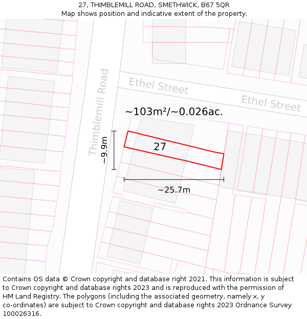 27, THIMBLEMILL ROAD, SMETHWICK, B67 5QR: Plot and title map