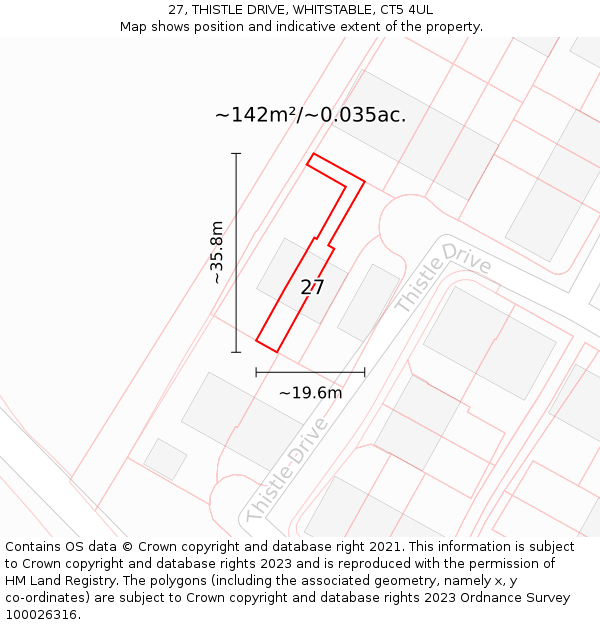 27, THISTLE DRIVE, WHITSTABLE, CT5 4UL: Plot and title map