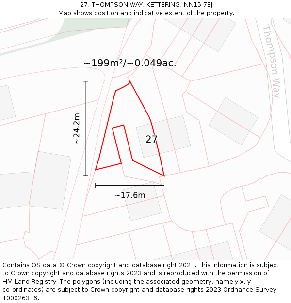 27, THOMPSON WAY, KETTERING, NN15 7EJ: Plot and title map