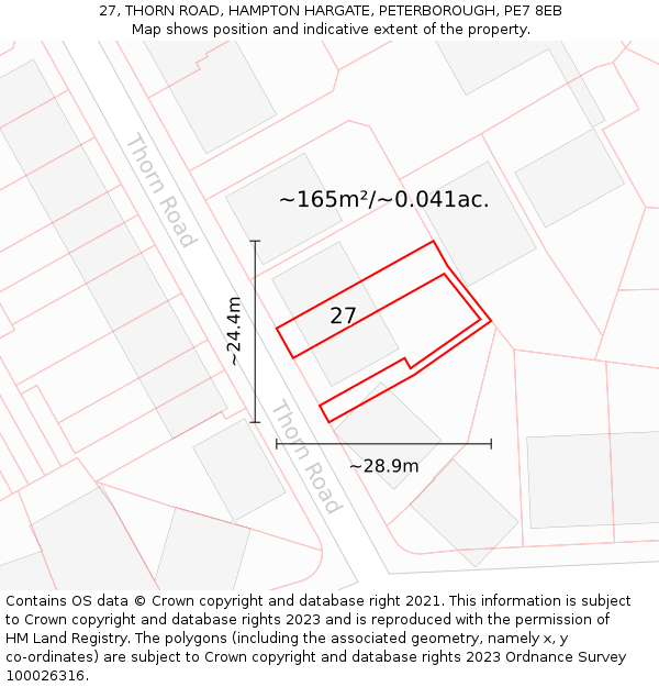 27, THORN ROAD, HAMPTON HARGATE, PETERBOROUGH, PE7 8EB: Plot and title map