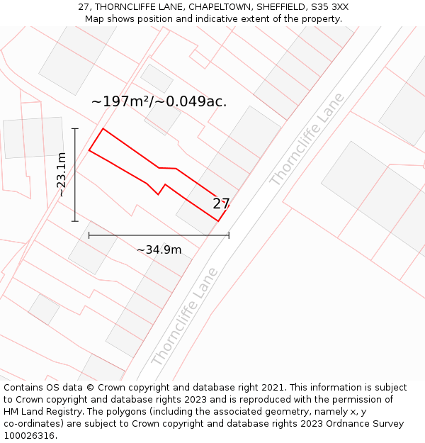 27, THORNCLIFFE LANE, CHAPELTOWN, SHEFFIELD, S35 3XX: Plot and title map