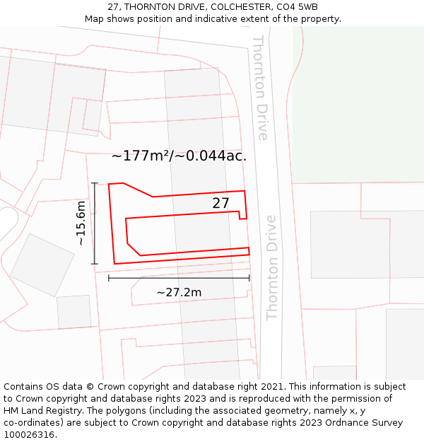 27, THORNTON DRIVE, COLCHESTER, CO4 5WB: Plot and title map