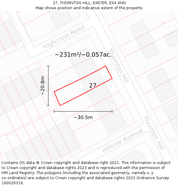 27, THORNTON HILL, EXETER, EX4 4NN: Plot and title map