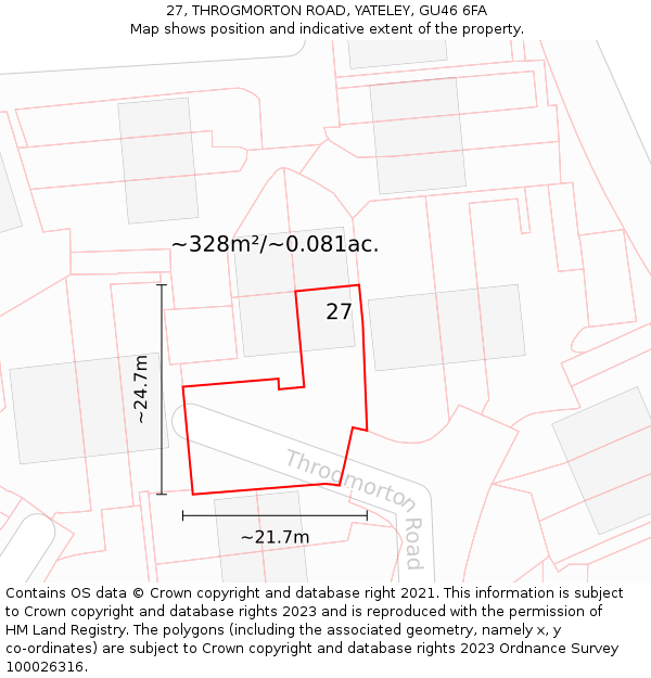 27, THROGMORTON ROAD, YATELEY, GU46 6FA: Plot and title map