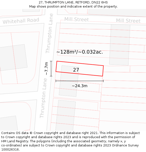 27, THRUMPTON LANE, RETFORD, DN22 6HS: Plot and title map