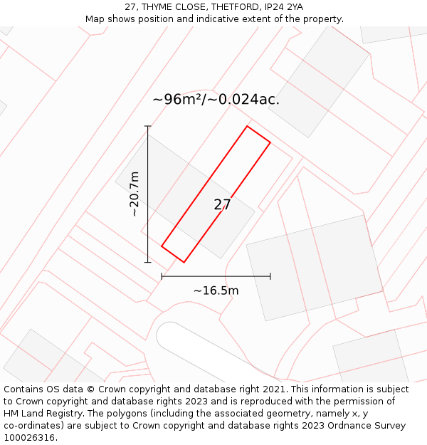 27, THYME CLOSE, THETFORD, IP24 2YA: Plot and title map