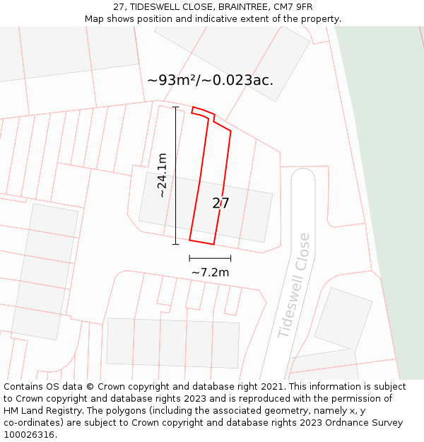 27, TIDESWELL CLOSE, BRAINTREE, CM7 9FR: Plot and title map