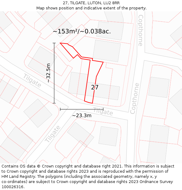27, TILGATE, LUTON, LU2 8RR: Plot and title map