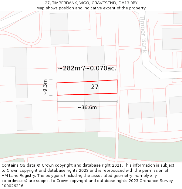 27, TIMBERBANK, VIGO, GRAVESEND, DA13 0RY: Plot and title map
