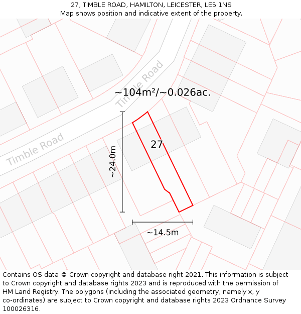 27, TIMBLE ROAD, HAMILTON, LEICESTER, LE5 1NS: Plot and title map
