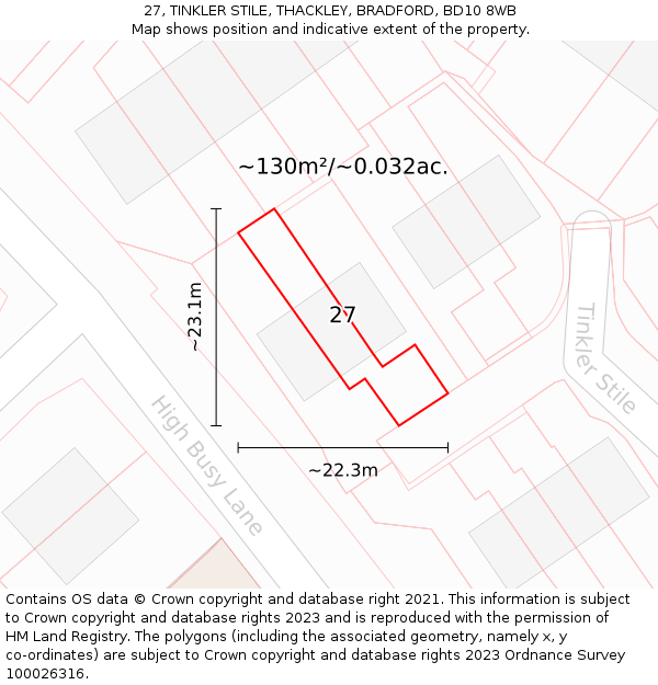 27, TINKLER STILE, THACKLEY, BRADFORD, BD10 8WB: Plot and title map